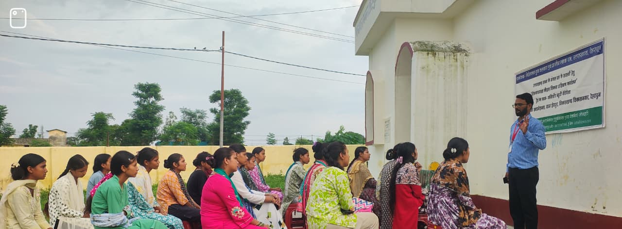 A trainer addressing Mangal Dal members at a skill-development session in Sherpur